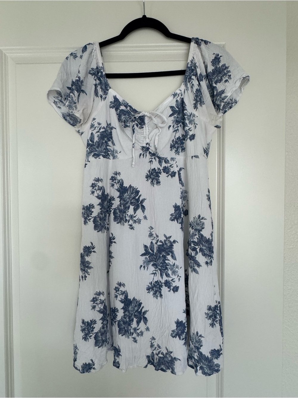 American Eagle Outfitters White Dress with Blue Floral Print